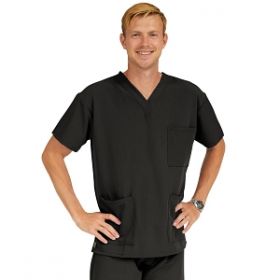 Madison AVE Unisex Stretch Scrub Top with 3 Pockets, Black, Size L