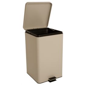 Trash Can with Plastic Liner McKesson 32 Quart Square Beige Steel Step On