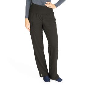 Ocean Ave Women's Stretch Wide Waistband Scrub Pants with Cargo Pocket, Black, Regular Inseam, Size S
