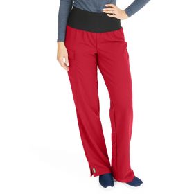 Ocean Ave Women's Stretch Wide Waistband Scrub Pants with Cargo Pocket, Red, Regular Inseam, Size M