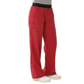 Pacific Ave Women's Stretch Wide Waistband Scrub Pants with Cargo Pocket, Red, Regular Inseam, Size L