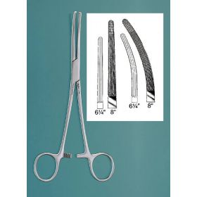 Hemostatic Forceps Miltex Rochester-Ochsner 7-1/4 Inch Length OR Grade German Stainless Steel NonSterile Ratchet Lock Finger Ring Handle Curved Serrated Tips with 1 X 2 Teeth