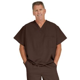 Fifth AVE Unisex Stretch V-Neck Scrub Top with 1 Pocket, Chocolate Brown, Size M nimmed
