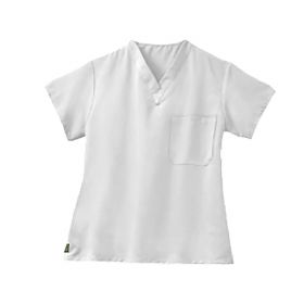 Fifth AVE Unisex Stretch V-Neck Scrub Top with 1 Pocket, White, Size L nimmed