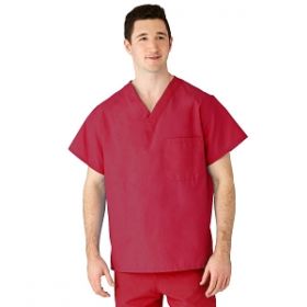 AngelStat Unisex Reversible V-Neck Scrub Top with 2 Pockets, Raspberry, Size 4XL, Angelica Color Code