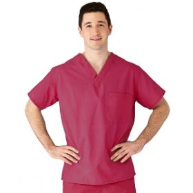 AngelStat Unisex Reversible V-Neck Scrub Top with 2 Pockets, Raspberry, Size L, Angelica Color Code