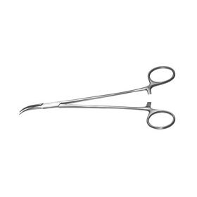 Hemostatic Forceps Padgett Mosquito 4-3/4 Inch Length Surgical Grade Stainless Steel NonSterile Ratchet Lock Finger Ring Handle Curved Long Serrated Jaws