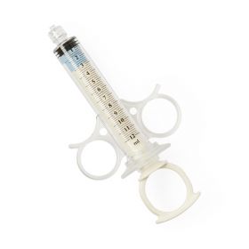 Angiographic High-Pressure Control Syringe with Thumb-Ring Plunger and Finger Ring, Fixed Male Luer Lock, 12 mL