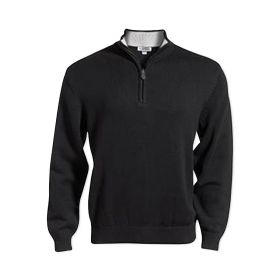 Women's Quarter-Zip Cotton-Blend Sweater, Black / Gray, Size L