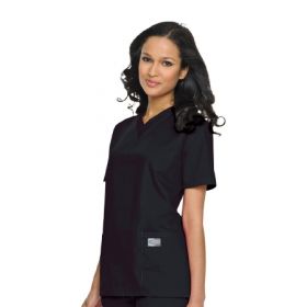 Scrub Shirt X-Large Black 3 Pockets Short Set-In Sleeves Female