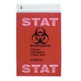 Biohazard/Specimen Transport Bag STAT 6 X 9 Inch Clear/Red