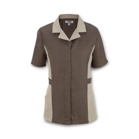 Women's Housekeeping Tunic with Zip Front and Snaps, Chestnut, Size 2XL