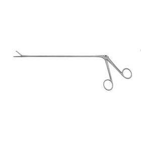 Microlaryngeal Grasping Forceps V. Mueller Jako 9-1/2 Inch Length Surgical Grade Stainless Steel NonSterile NonLocking Finger Ring Handle Angled Left 1.5 X 8.5 mm Wide Serrated Tips