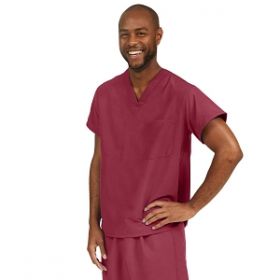 PerforMAX Unisex Reversible V-Neck Scrub Top with 2 Pockets, Wine, Size L, Angelica Color Code