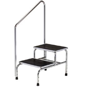 Step Stool with Handrail 2-Steps Chrome Plated Steel 17-1/4 Inch Step Height