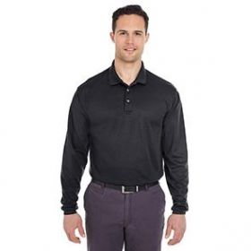 Cool and Dry Men's Mesh Pique Long-Sleeve Polo Shirt, Size 2XL, Black