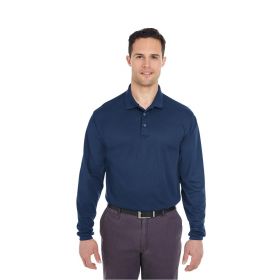 Long-Sleeve Cool and Dry Mesh Pique Polo Shirt, Men's, Navy, Size L