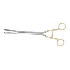 Obstetrical Forceps MedGyn Bierer 13 Inch Length Surgical Grade Stainless Steel NonSterile NonLocking Finger Ring Handle Slightly Curved 16 mm Coarse Serrated Fenestrated Oval Jaws