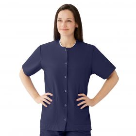 Medline Women's Snap-Front Jewel-Neckline Scrub Top, 2 Pockets, Navy, Size XL