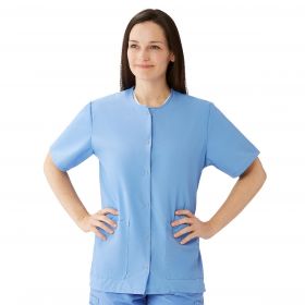 Medline Women's Snap-Front Jewel-Neckline Scrub Top, 2 Pockets, Ceil Blue, Size L