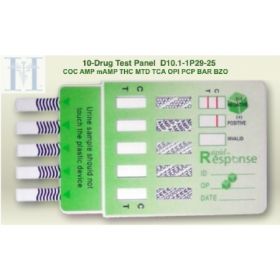 Drugs of Abuse Test Rapid Response 10-Drug Panel AMP1000, BAR300, BZO300, COC300, mAMP/MET1000, MTD300, OPI2000, PCP2, TCA1000, THC50 Urine Sample 25 Tests