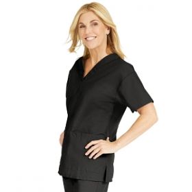 ComfortEase Women's V-Neck Tunic Scrub Top with 2 Pockets, Black, Size M