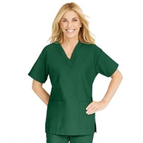 ComfortEase Women's V-Neck Tunic Scrub Top with 2 Pockets, Evergreen, Size 6XL