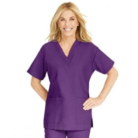 ComfortEase Women's V-Neck Tunic Scrub Top with 2 Pockets, Rich Purple, Size XS