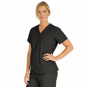 PerforMAX Women's Mock-Wrap Tunic Scrub Top with 2 Pockets, Black, Size 2XL