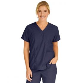 PerforMAX Women's Mock-Wrap Tunic Scrub Top with 2 Pockets, Navy, Size L