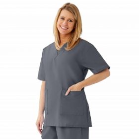 AngelStat Women's V-Neck Tunic Scrub Tops with 2 Pockets, Charcoal, Size XS