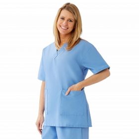 AngelStat Women's V-Neck Tunic Scrub Tops with 2 Pockets, Ceil Blue, Size S