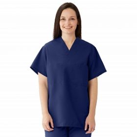 ComfortEase Unisex Reversible Scrub Top with 2 Pockets, Midnight Blue, Size M, Medline Color Code