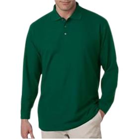Men's Long-Sleeve Whisper Pique Polo Shirt, 60% Cotton/40% Polyester, Forest Green, Size 2XL