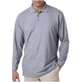 Men's Long-Sleeve Whisper Pique Polo Shirt, 60% Cotton/40% Polyester, Gray, Size L