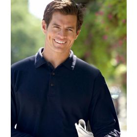 Men's Long-Sleeve Whisper Pique Polo Shirt, 60% Cotton/40% Polyester, Navy, Size L