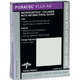 Silver Collagen Dressing Puracol Plus AG+ 4 X 4 Inch Square Sterile