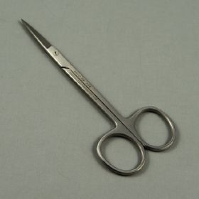Iris Scissors Merit 4-1/2 Inch Length Office Grade Stainless Steel Sterile Finger Ring Handle Straight Sharp Tip / Sharp Tip