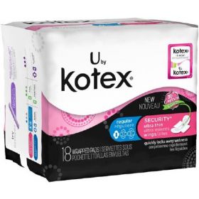 Feminine Pad U by Kotex Security Ultra Thin with Wings Regular Absorbency, 996825CS
