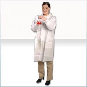 AlphaGuard Lab Coat, White, with Inset Sleeve, Tapered Collar, Elastic Wrist, Snap Close, 3 Pockets, Large