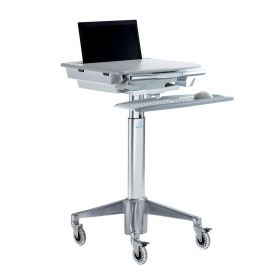 CLP Nonpowered Square Dual-Surface Laptop / LCD Cart, Locking, Keyboard / Mouse Platform, Cordless Barcode Holder, 18" Height Adjustment, 21" D x 20" W
