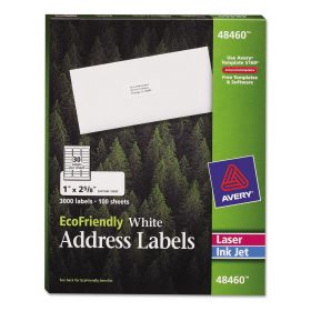 EcoFriendly Mailing Address Labels, Laser / Inkjet, 1" x 2-5/8", White, 30 Labels / Sheet