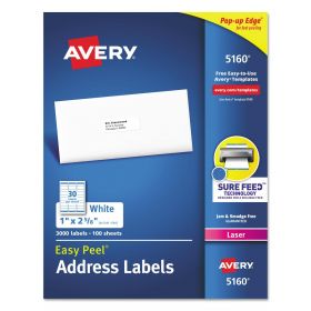 Easy Peel Mailing Address Labels, Laser, 1" x 2-5/8", White, 30 Labels / Sheet