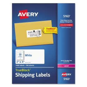 TrueBlock Shipping Labels, Laser, 2" x 4", White, 10 Labels / Sheet