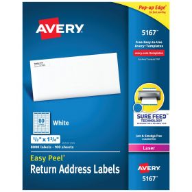 Easy Peel Return Address Labels, Laser, 1/2" x 1-3/4", White, 80 Labels / Sheet