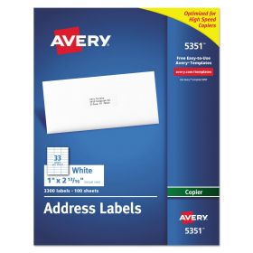 Copier Shipping Labels, 1" x 2-13/16", White, 33 Labels / Sheet