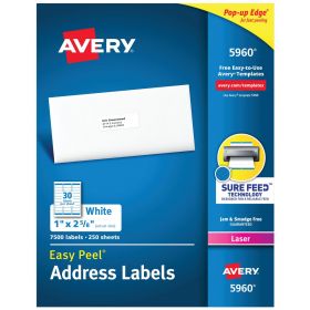 Easy Peel Mailing Address Labels, Inkjet, 1" x 2-5/8", White, 30 Labels / Sheet
