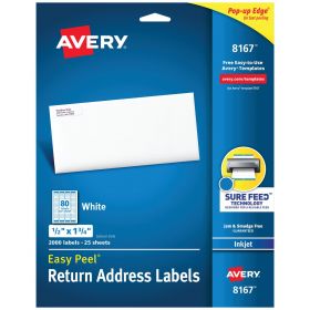 Easy Peel Return Address Labels, Inkjet, 1/2" x 1-3/4", White, 80 Labels / Sheet