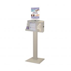 Cover Your Cough Compliance Kit with Floor Stand and Vertical Sign Holder, Holds 1 Bottle of Hand Sanitizer, 2 Boxes of Masks, and 1 - 2 Boxes of Facial Tissues