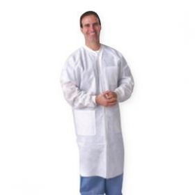 Lab Coat, Knee Length, Knit Collar, White, Size 4XL